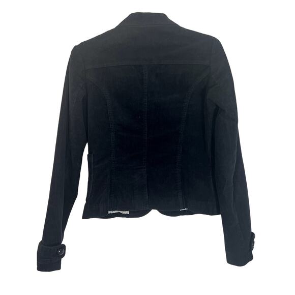 H&M Black Corduroy Cropped 3 Button Closure Lined 3 Pockets Blazer Jacket Size 6 - Picture 3 of 7